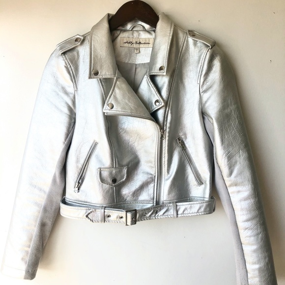 Sebby collection Jackets & Blazers - Silver Leather Moto Jacket